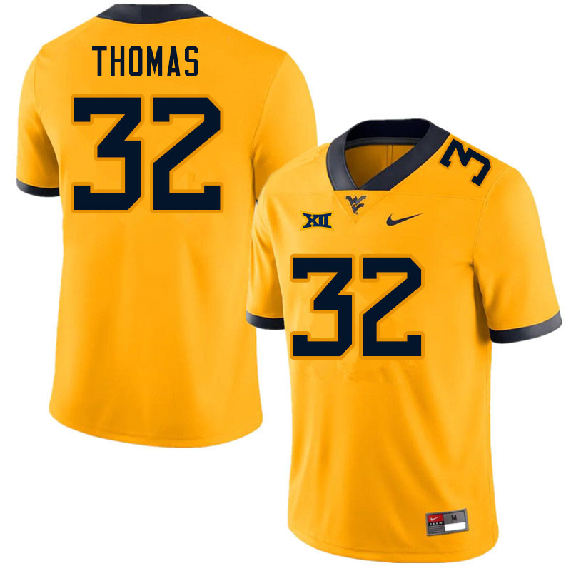 Men #32 James Thomas West Virginia Mountaineers College Football Jerseys Sale-Gold - Click Image to Close